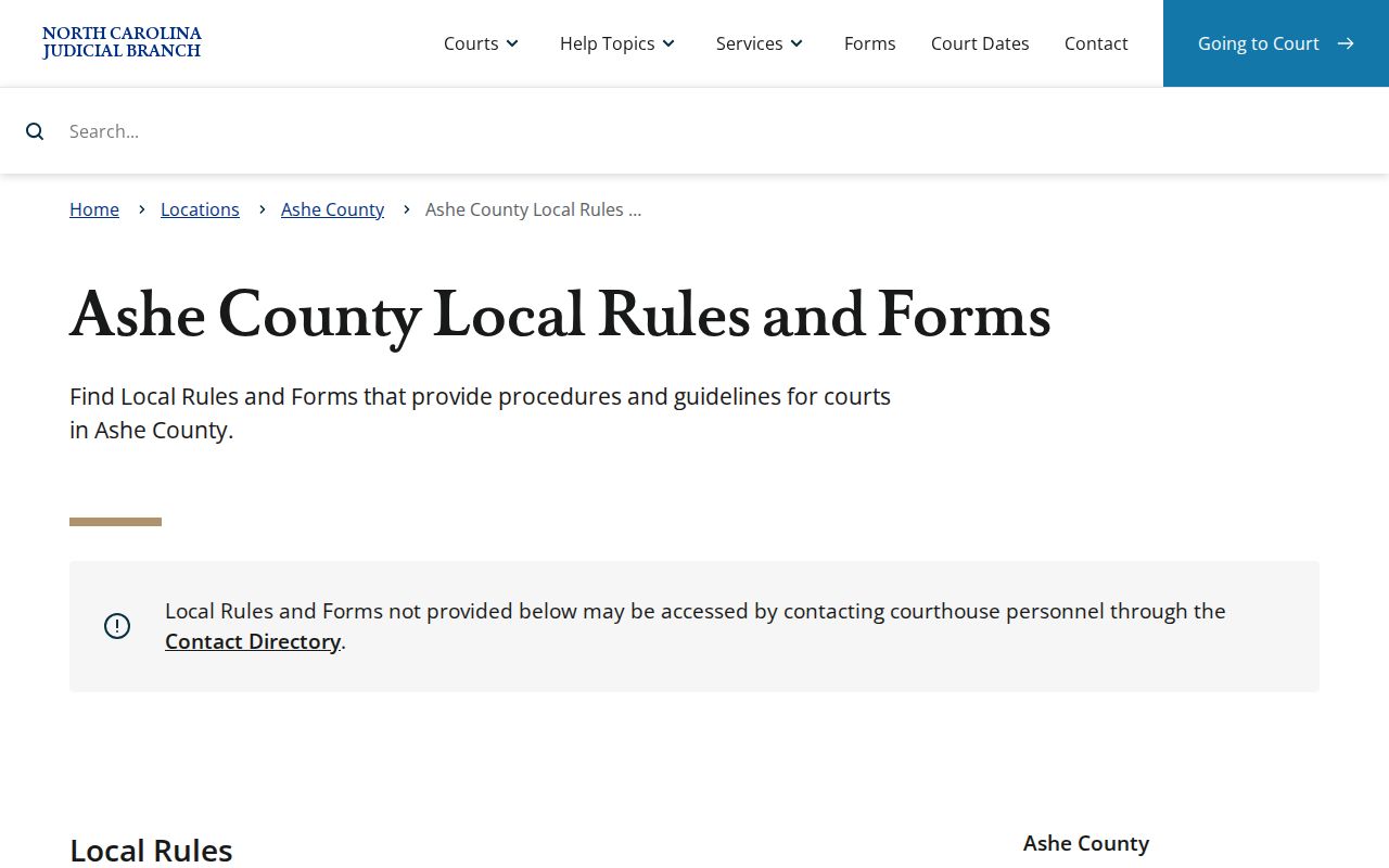 Ashe County civil docket local rules and forms resource
