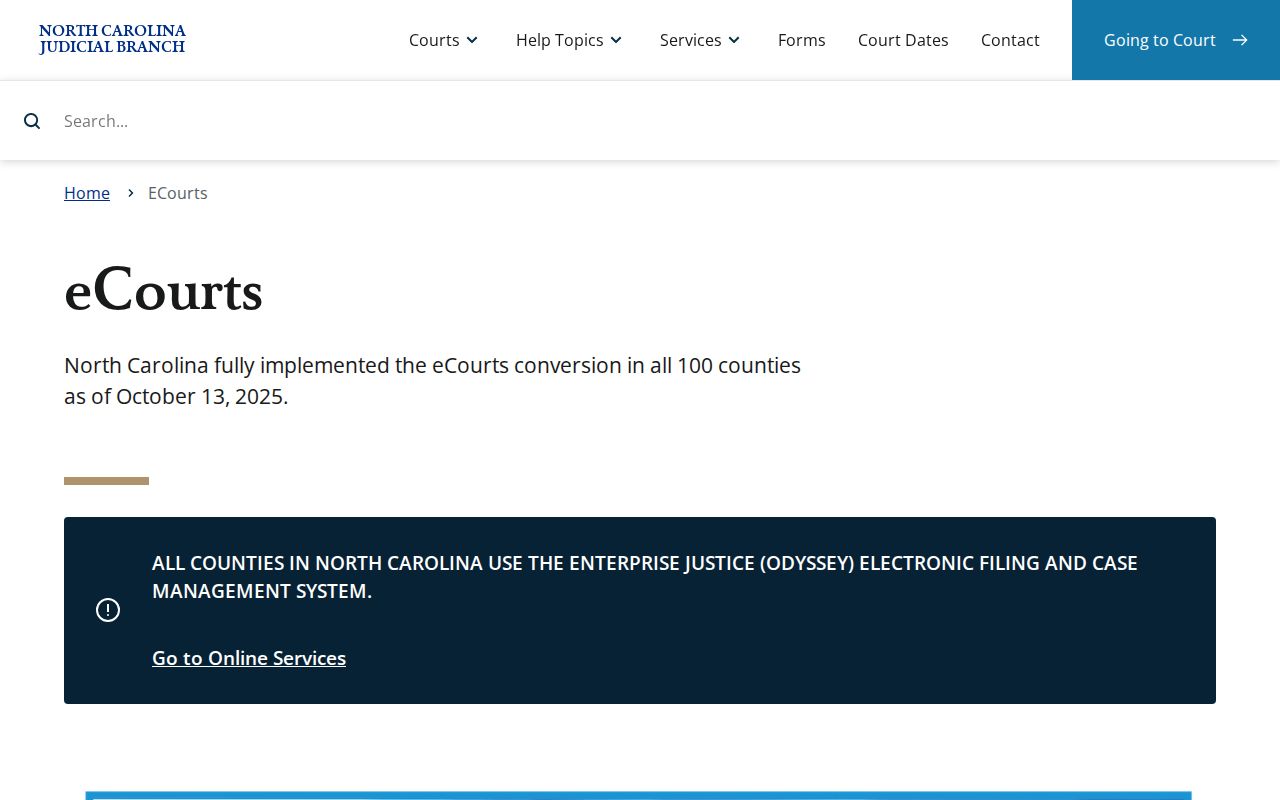 Ashe County court docket access through North Carolina eCourts