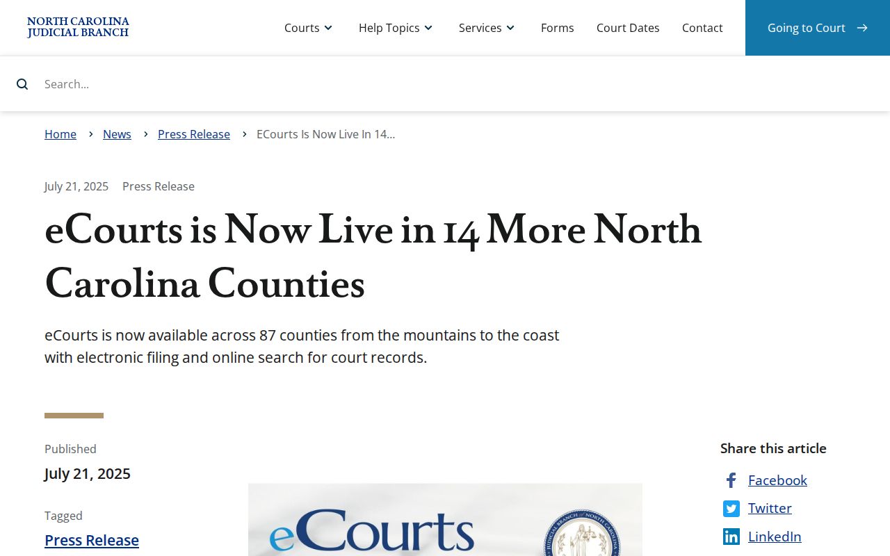 Ashe County court docket eCourts rollout announcement